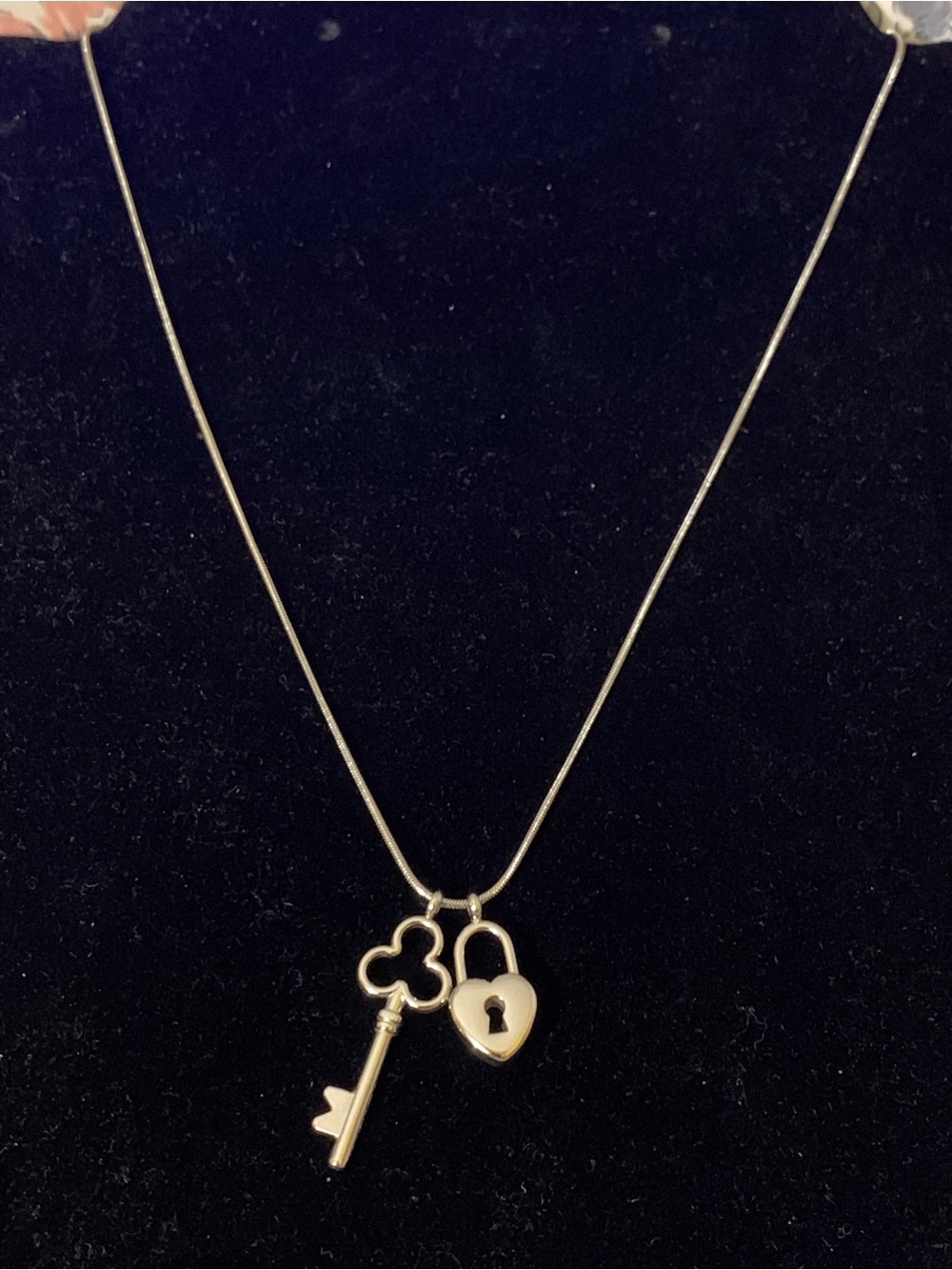 Silver Key and Heart Lock Pendant Necklace